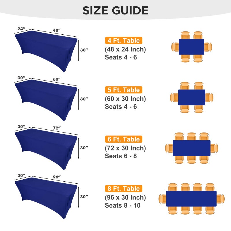 SEPARO Spandex Table Cover 2 Pack 6Ft Royal Blue Fitted Tablecloths,Washable Wrinkle Resistant Stretch Table Cloth Rectangle for Party Hosting Supplies,Wedding Decorations,Vendor Display,Banquet - Image 5